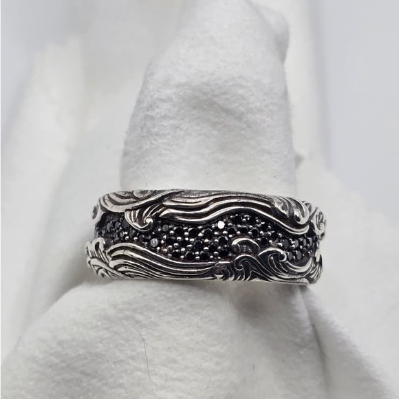 David Yurman Silver sterling waves ring with Black Diamonds - Picture 2 of 3